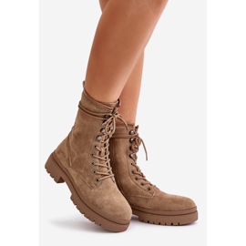 Bottes de travail pour femmes avec fermeture éclair en suède écologique, beige foncé Savalann 1