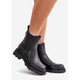 S.Barski Bottines Chelsea en cuir avec chaîne décorative, chaudes D&amp;A JC42-86 Noir 1