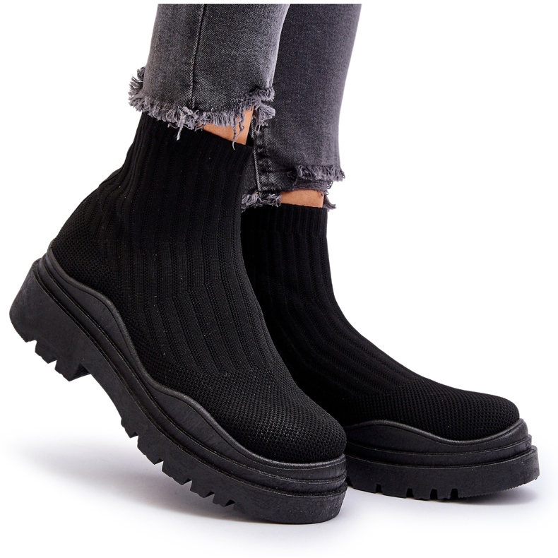 Marquiiz Bottes chaussettes noires à enfiler pour femmes sur une semelle massive 3