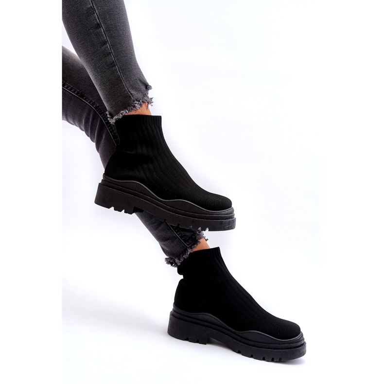 Marquiiz Bottes chaussettes noires à enfiler pour femmes sur une semelle massive 2