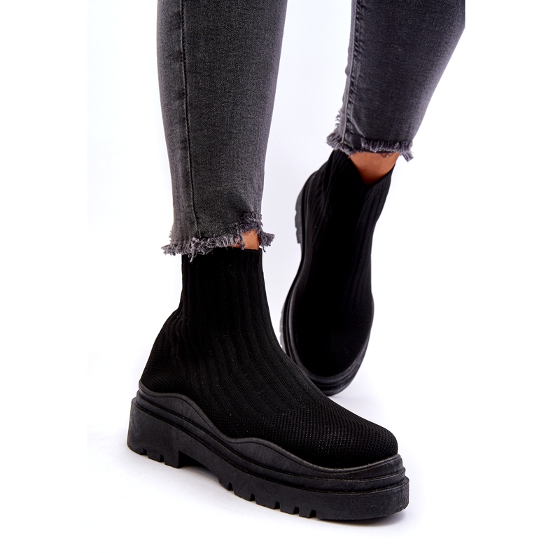 Marquiiz Bottes chaussettes noires à enfiler pour femmes sur une semelle massive le noir 1