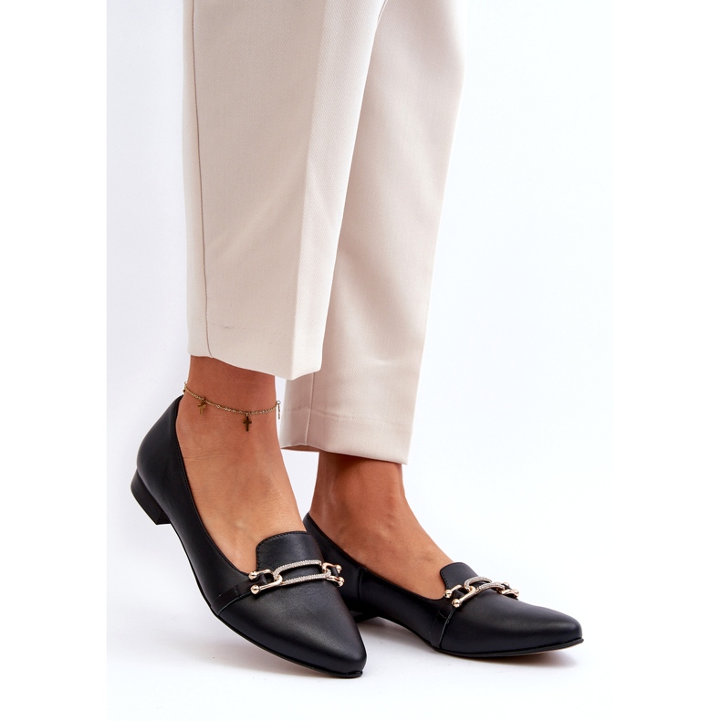 Zazoo 2885 Ballerines en cuir féminines avec décoration noire 2