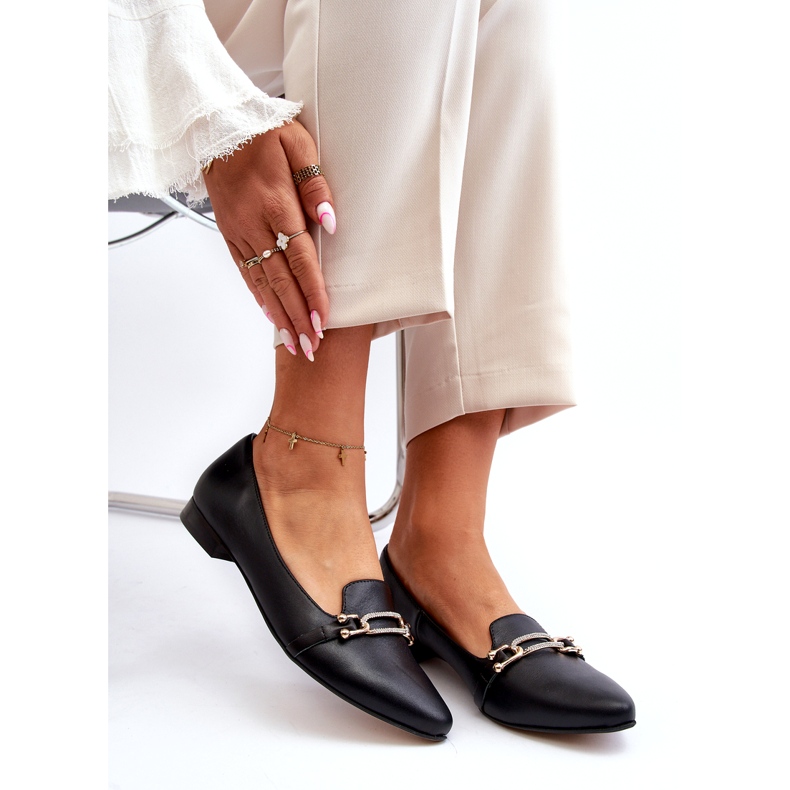 Zazoo 2885 Ballerines en cuir féminines avec décoration noire le noir 1