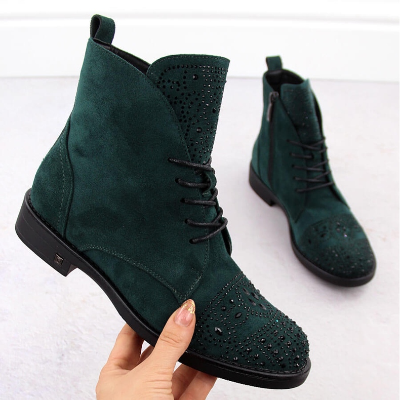 Bottines femme avec zircons, vert Potocki SZ12178 1