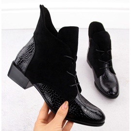Bottines en cuir verni pour femmes, noires, Potocki 12498 le noir 1 Bottines en cuir verni pour femmes, noires, Potocki 12498 le noir 1