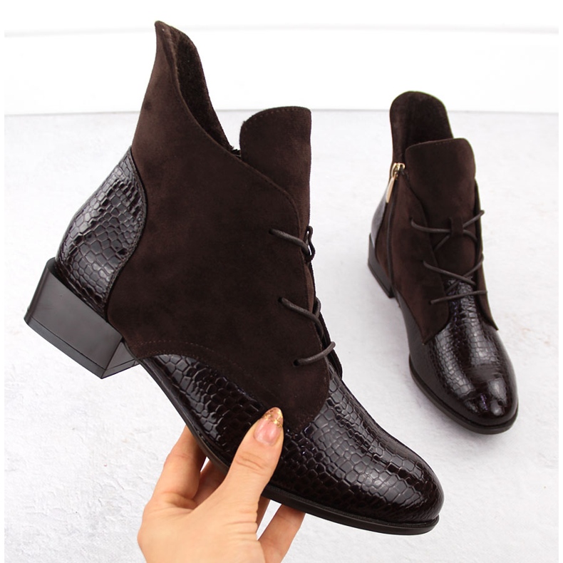Bottines en cuir verni pour femmes marron Potocki 12498 brun 1 Bottines en cuir verni pour femmes marron Potocki 12498 brun 1