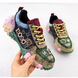 Chaussures femme richement décorées de zircons Potocki 16324 vert 1
