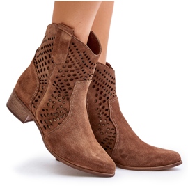 Bottines Ajourées à Talon Plat Daim Lewski 3305/2 Marron brun 11