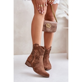 Bottines Ajourées à Talon Plat Daim Lewski 3305/2 Marron brun 4