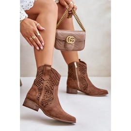 Bottines Ajourées à Talon Plat Daim Lewski 3305/2 Marron brun 9