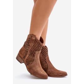 Bottines Ajourées à Talon Plat Daim Lewski 3305/2 Marron brun 1