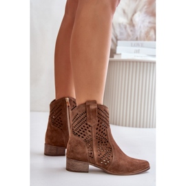 Bottines Ajourées à Talon Plat Daim Lewski 3305/2 Marron brun 8