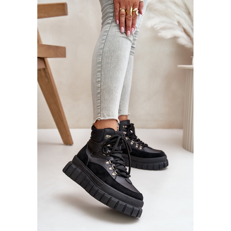 Bottines Trapper isolées pour femmes sur la plateforme Jelenia noire le noir 2