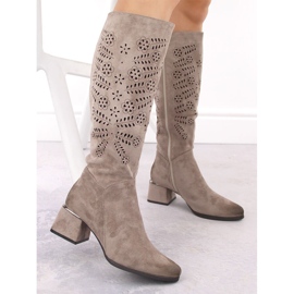 Bottines ajourées isolées en daim pour femme kaki Potocki 12506 beige 3