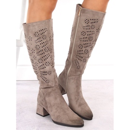 Bottines ajourées isolées en daim pour femme kaki Potocki 12506 beige 4