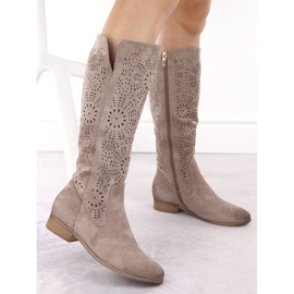 Bottines ajourées isolées en daim pour femme kaki Potocki 12522 beige 3