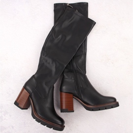 Bottes femme à talons hauts et plateformes, élastiques, isolées, noires Potocki 12246 le noir 1