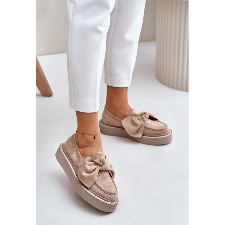 Mocassins Femme Sur Plateforme Avec Noeud, Beige Naivine 2 Mocassins Femme Sur Plateforme Avec Noeud, Beige Naivine 2