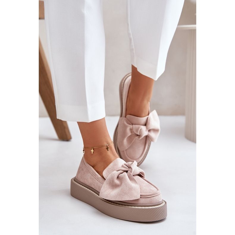 Mocassins Femme Sur Plateforme Avec Noeud, Rose Poudré Naivine 2
