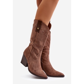 Bottes Cowboy Isolées Sur Talon Haut, Eco Daim Marron, Hanivin brun 1