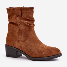 Camel Zinanya bottes isolées pour femmes avec un talon bas supérieur froncé brun 4