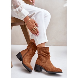 Camel Zinanya bottes isolées pour femmes avec un talon bas supérieur froncé brun 6