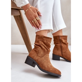 Camel Zinanya bottes isolées pour femmes avec un talon bas supérieur froncé brun 7