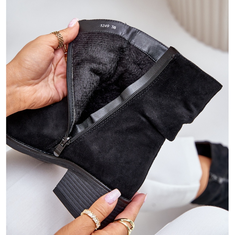 Bottines isolées noires Zinanya pour femmes avec un talon bas supérieur froncé 2