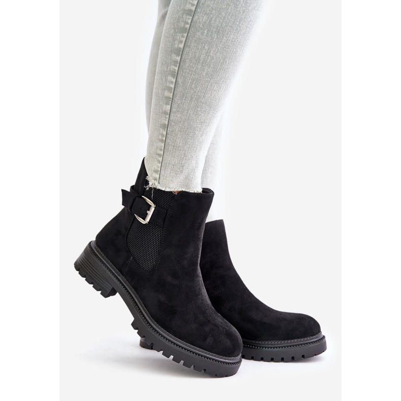 Bottines Chelsea isolées avec fermeture éclair et boucle, Noir Kikiella 1