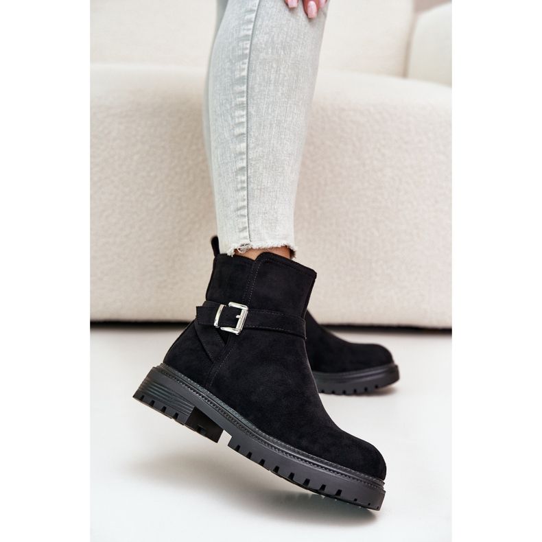 Bottes isolées en suède écologique avec fermeture éclair et boucle, noir Zinovelle 2