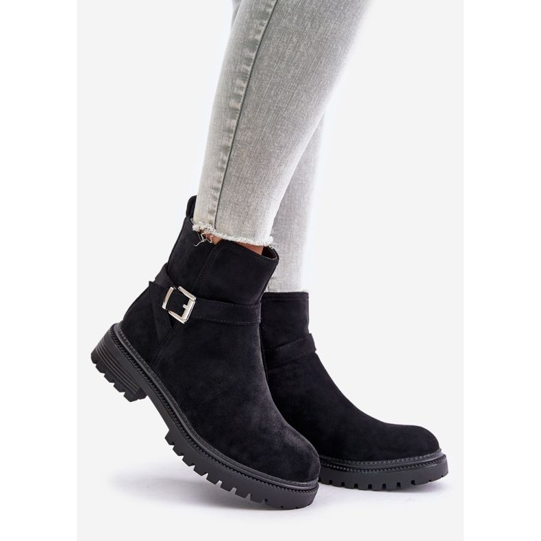 Bottes isolées en suède écologique avec fermeture éclair et boucle, noir Zinovelle 1