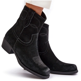 Bottes de cowboy à talons bas pour femmes en daim chaudes Sergio Leone BT284-S Noir le noir 9