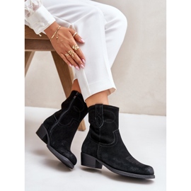 Bottes de cowboy à talons bas pour femmes en daim chaudes Sergio Leone BT284-S Noir le noir 6
