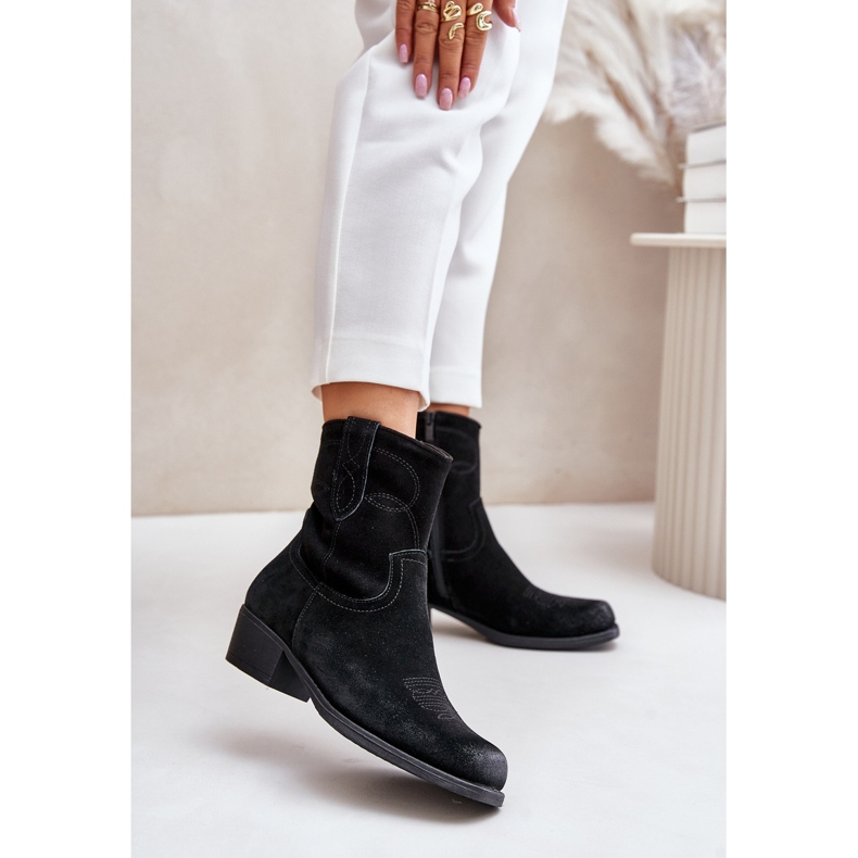 Bottes de cowboy à talons bas pour femmes en daim chaudes Sergio Leone BT284-S Noir le noir 2