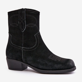 Bottes de cowboy à talons bas pour femmes en daim chaudes Sergio Leone BT284-S Noir le noir 4