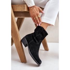 Bottes de cowboy à talons bas pour femmes en daim chaudes Sergio Leone BT284-S Noir le noir 7