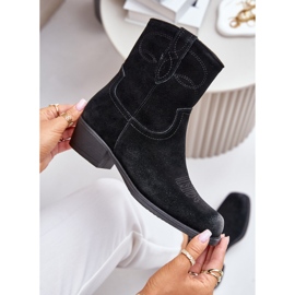 Bottes de cowboy à talons bas pour femmes en daim chaudes Sergio Leone BT284-S Noir le noir 8