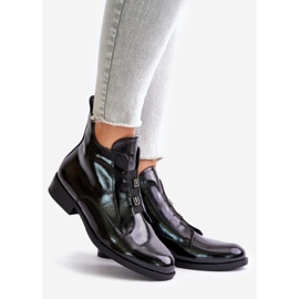 Bottes en cuir verni avec fermeture éclair et talon plat isolé S.Barski HY42-717 Noir 1