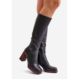 S.Barski Bottes chaudes élégantes en cuir à talons hauts D&amp;A JC42-39 Noir 1