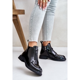 S.Barski Bottines en cuir verni avec fermeture éclair pour femmes D&amp;A JC42-24 Noir le noir 2