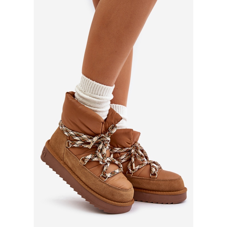 Bottes de neige en daim pour femmes avec laçage épais D.Franklin DFSH375003 Marron brun 1