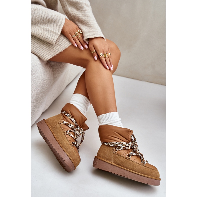 Bottes de neige en daim pour femmes avec laçage épais D.Franklin DFSH375003 Marron brun 2