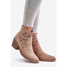 S.Barski Santiags Femme Daim Ajourées Beige Daxon 10