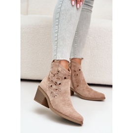 S.Barski Santiags Femme Daim Ajourées Beige Daxon 1