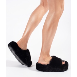 Seastar Pantoufles de maison en fourrure noire sur une plateforme le noir 1