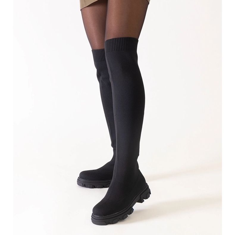 Bottes longues en tissu noir sur la plateforme Athira 1