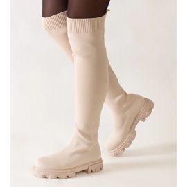 Boots longues en tissu beige sur la plateforme Athira 1