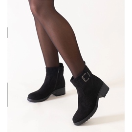 Bottines noires avec empiècement en métal sur talon bas, éco-daim Nadiara 1