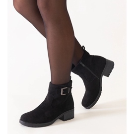 Bottines noires avec empiècement en métal sur talon bas, éco-daim Nadiara le noir 2