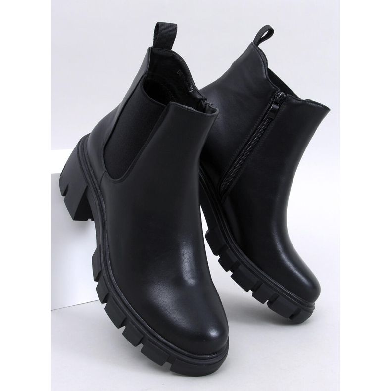 Ledeck Bottines Chelsea en Pu Noir à talons larges 1
